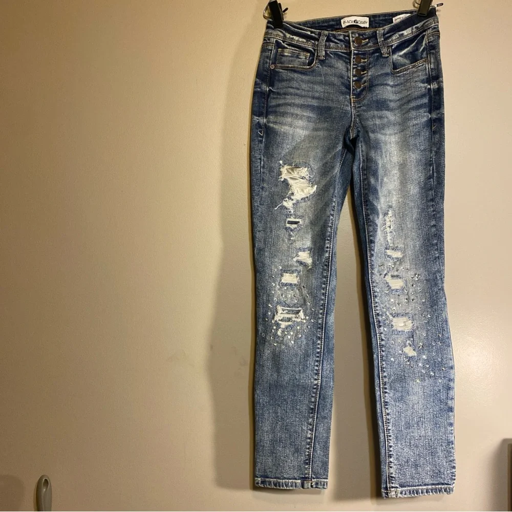 Black Daisy Jamie Relaxed Skinny Junior Jeans‎ Distressed Bedazzled 0/24